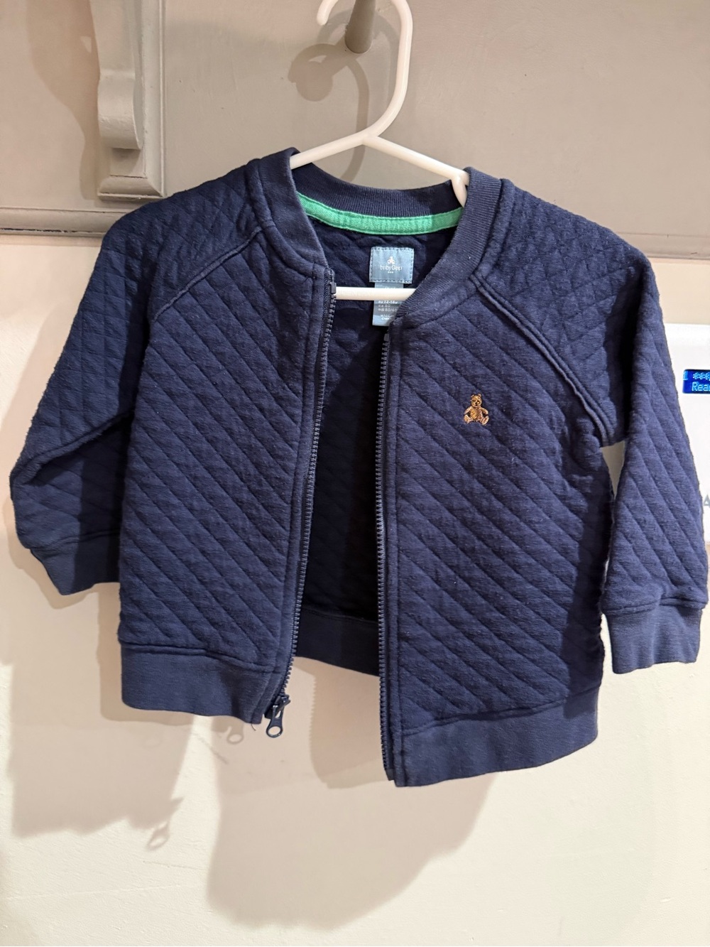 GAP Navy Quilted Zip-Up Sweatshirt with Gold Logo